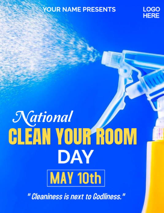 White Joyful National Clean Your Room Day  Flyer (us Letter) template