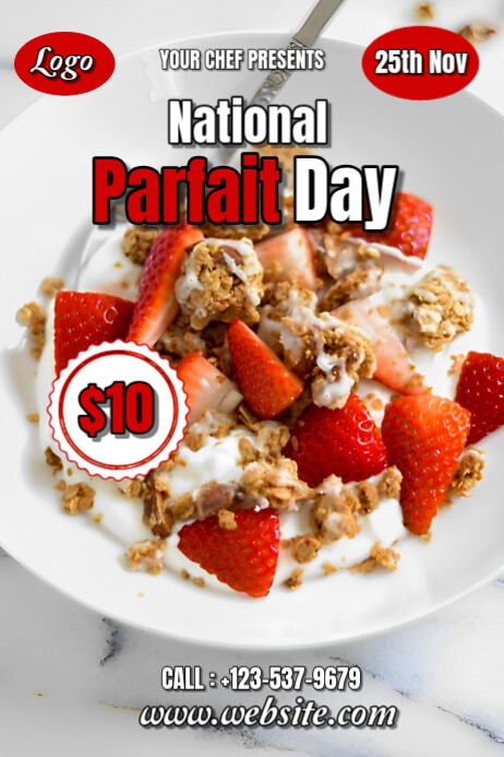 Parfait Front Design White Joyful National Parfait Day Poster Template | PosterMyWall