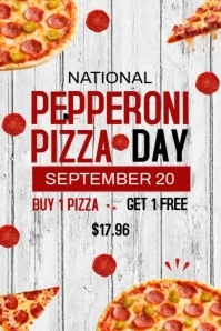 White Joyful National Pepperoni Pizza Day Pos Poster template