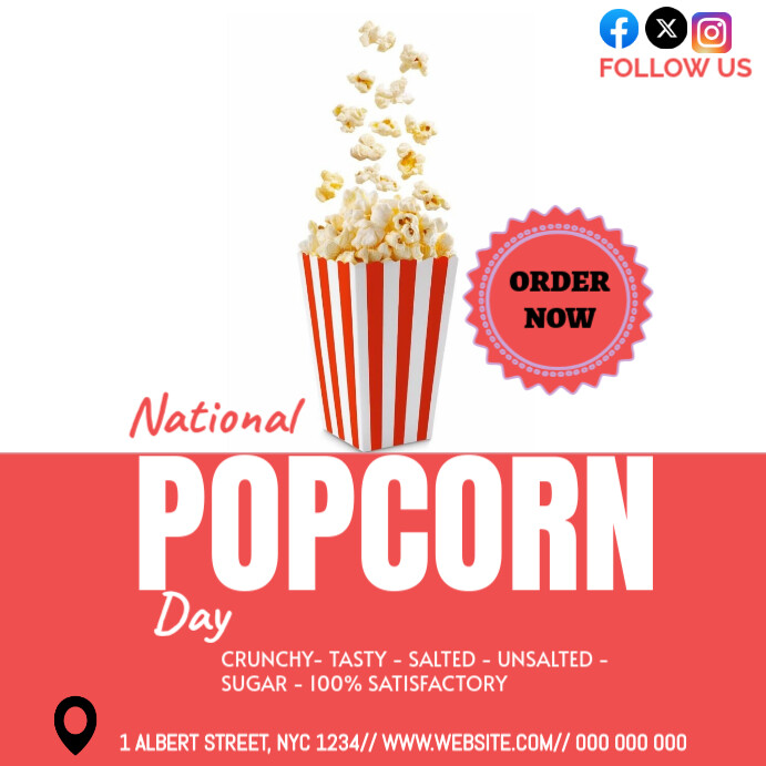 White Joyful National Popcorn Day Instagram Post Templat | PosterMyWall