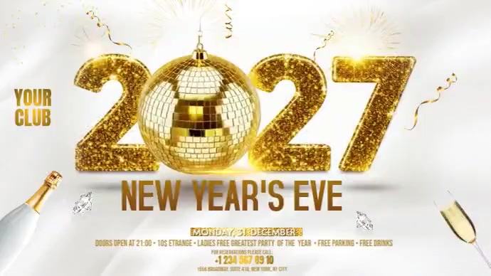 White Joyful New Year's Eve Party Digital Display Video Template ...