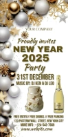 White Joyful New Year 2025 Party Roll Up Banner 3' × 6' template