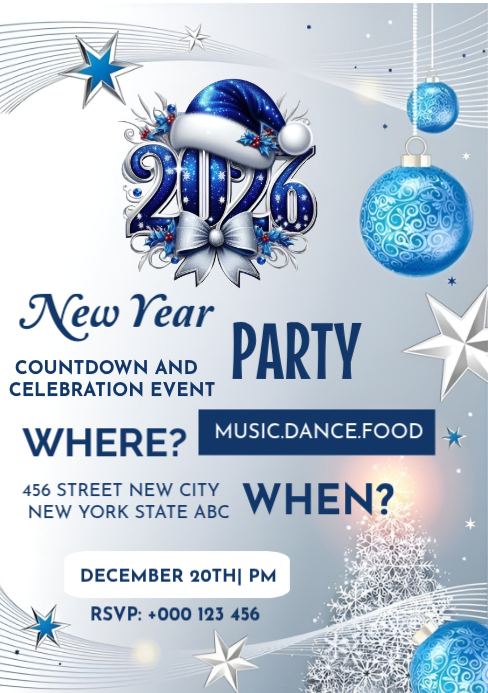 White Joyful New Year 2026 Party A5 Template | PosterMyWall