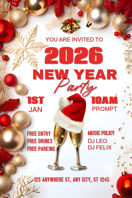 White Joyful New Year Party 2026 Poster Template | PosterMyWall