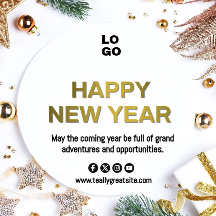 White Joyful New Year Wishes Instagram Post Template | PosterMyWall