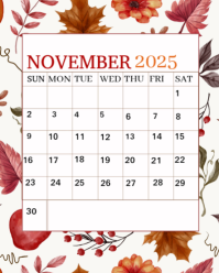 White Joyful November 2025 Calendar New Month  Instagram Portrait template