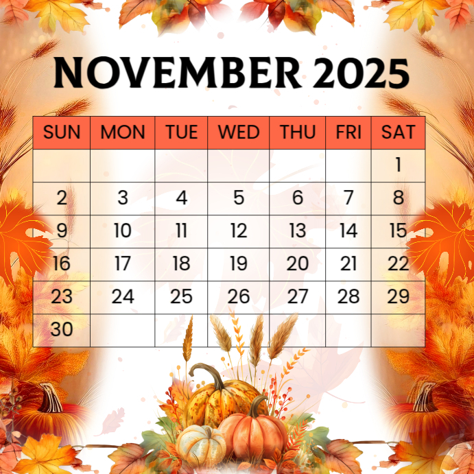 White Joyful November Calendar Instagram Post Template | PosterMyWall