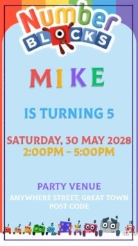 White Joyful Number Block Birthday Invitation Digital Display (9:16) template