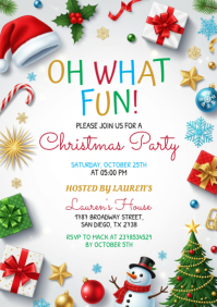 White Joyful Oh What Fun Christmas Party Invitation A4 template