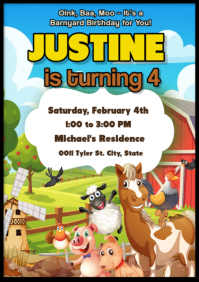 Weiß Barnyard Birthday Invitation A4 Template