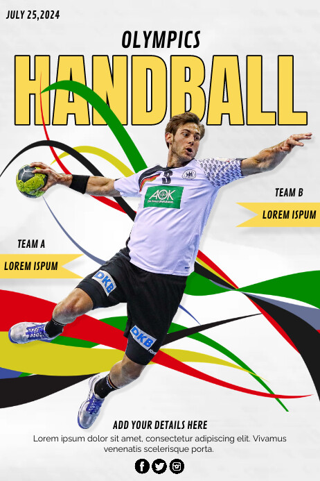 White Joyful Olympics Handball Poster Template | PosterMyWall