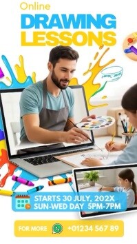 White Joyful Online Drawing Classes Facebook Story template