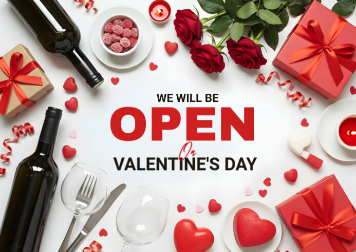 White Joyful Open On Valentine Day Postcard Poskaart template