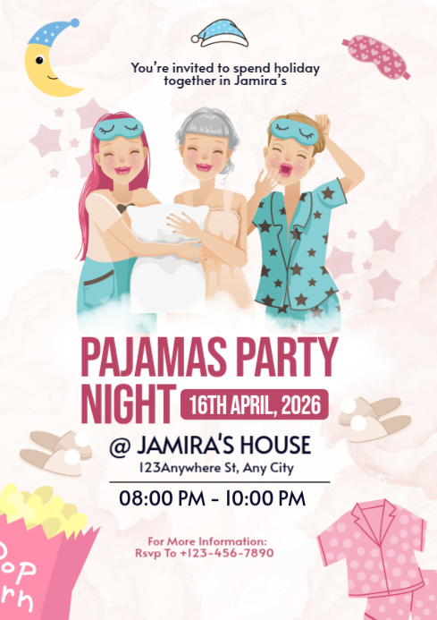 White Joyful Pajamas Party A4 Template | PosterMyWall
