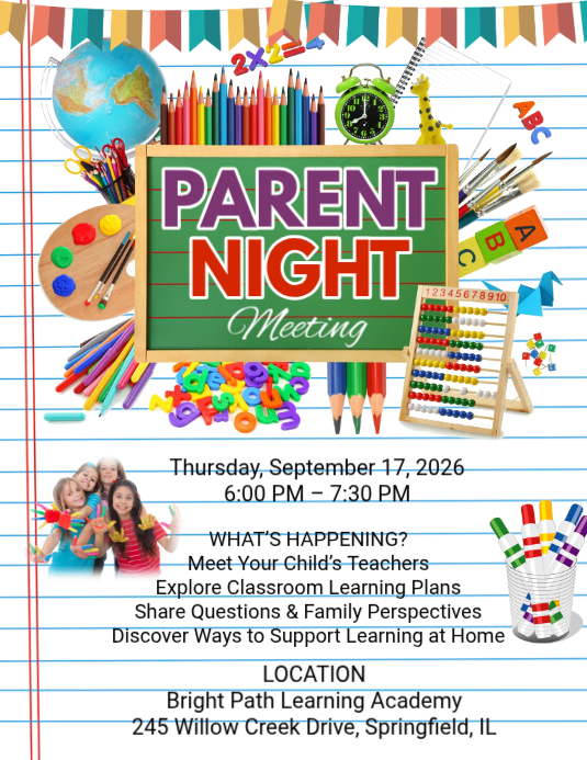 White Joyful Parent Night Meeting Flyer Template | PosterMyWall