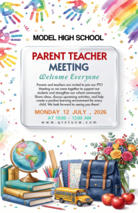 White Joyful Parent Teacher Meeting Half Page Wide#PTOMeeting #PTAMeeting #SchoolVolunteers #Volunte template