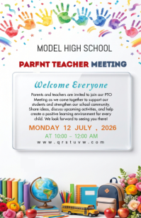White Joyful Parent Teacher Meeting Half Page Wide#PTOMeeting #PTAMeeting #SchoolVolunteers #Volunte ความกว้างแบบครึ่งหน้า template
