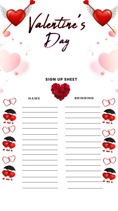 White Joyful Pastel Valentine's Day Sign Up Potluck Sheet Flyer ...