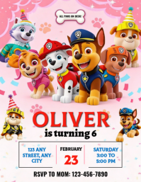 White Joyful Paw Patrol Birthday Party Flyer Volante (Carta US) template
