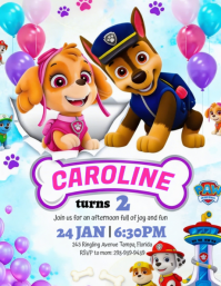 White Joyful Paw Patrol Birthday Party Flyer Volante (Carta US) template