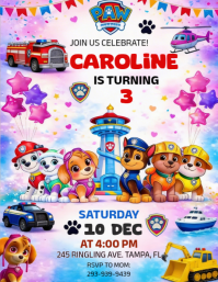 White Joyful Paw Patrol Birthday Party Flyer template