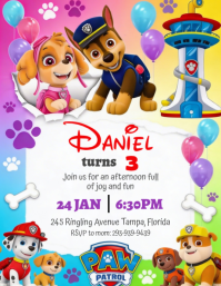 White Joyful Paw Patrol Birthday Party Flyer Volantino (US Letter) template