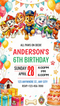 White Joyful Paw Patrol Birthday Party Instagram Story template