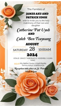 White Joyful Peach And Green Wedding Invitati Visitkort template