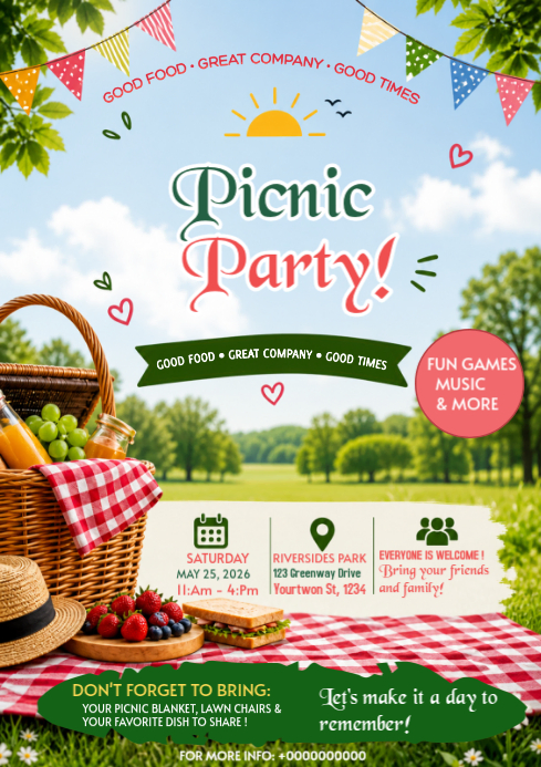 White joyful picnic party a4 Template | PosterMyWall