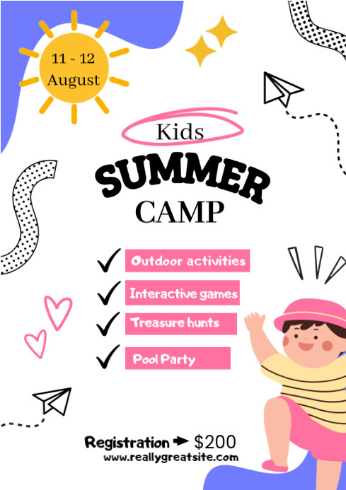 Copy of White Joyful Pink Illustrative Kids Summer Camp Poster A2 ...