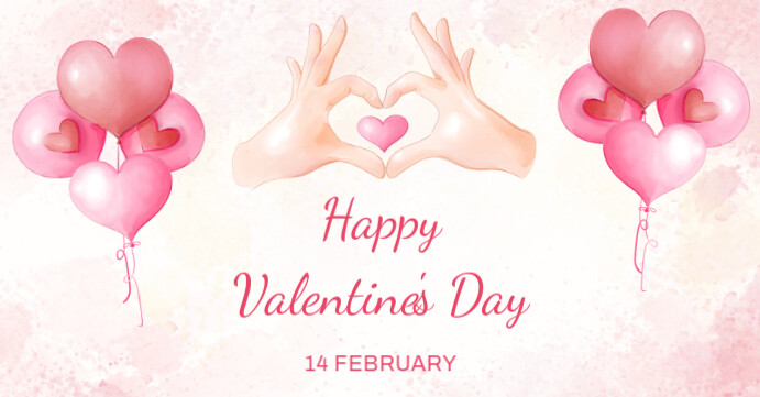 White Joyful Pink Watercolor Happy Valentine's Day Facebook Event Cover Facebook Event Cover Okładka wydarzenia na Facebooku template