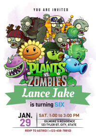 Hvid Plants vs Zombies Birthday Invitation A4 Template