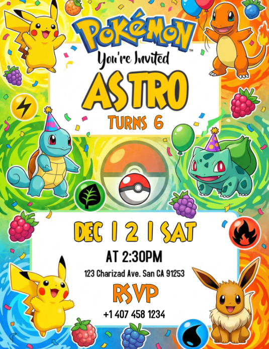 Pokemon Birthday Party Flyers Template | PosterMyWall