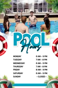 สีขาว Pool Hours Poster Template