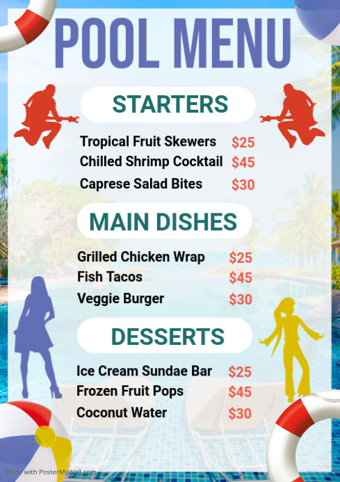 Copy of White Joyful Pool Menu A4 | PosterMyWall