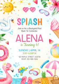 White Joyful Pool Party A4 template