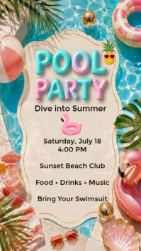 White Joyful Pool Party Instagram Reel Video Instagram-Reel template