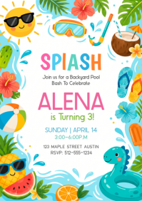 White Joyful Pool Party Invitation A4 template