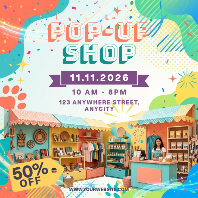 White Joyful Pop Up Shop Sale Instagram Post Template | PosterMyWall