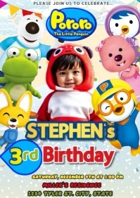 White Joyful Pororo Birthday A4 template