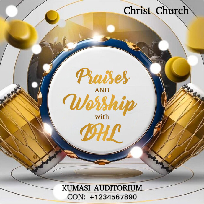 White Joyful Praises And Worship Church Event With White And Gold Background Instagram Post template