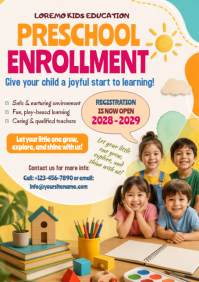 White Preschool Enrollment A4 Template