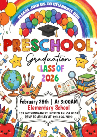 White Joyful Preschool Graduation A6 template