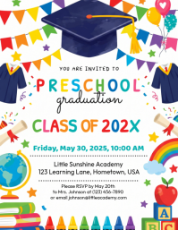 White Joyful Preschool Graduation Flyer template