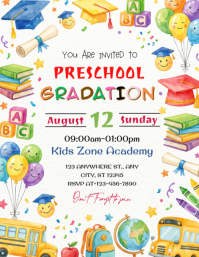 White Joyful Preschool Graduation Invitation Flyer Pamflet (Letter AS) template