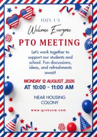 White Joyful PTO Meeting Invitation A6#PTOmeeting #SchoolEvent #ParentTeacherOrganization #SchoolCom template