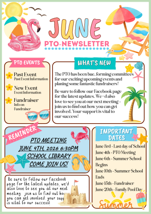 White joyful pto newsletter a4 Template | PosterMyWall