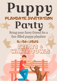 White Joyful Puppy Playdate Invitation A1 template