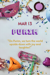 White Joyful Purim Poster template
