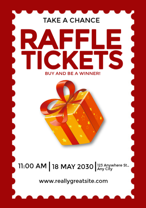 White Joyful Raffle Ticket A4 Template | PosterMyWall